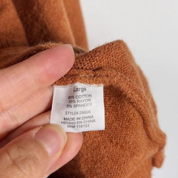 Poof Apparel Large L Rust Orange V Neck Collared Sweater Pullover Cotton Stretch - Picture 7 of 8